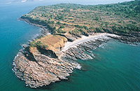 A rocky ledge, usually at the base of a sea cliff, that is formed by wave abrasion. Wave-cut platforms may be located above or below high tide level.